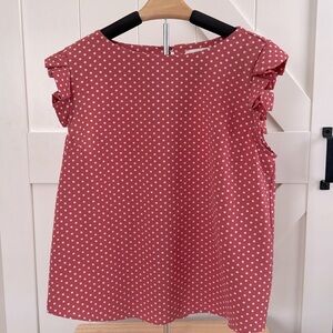 Monteau sleeveless ruffle polka dot top